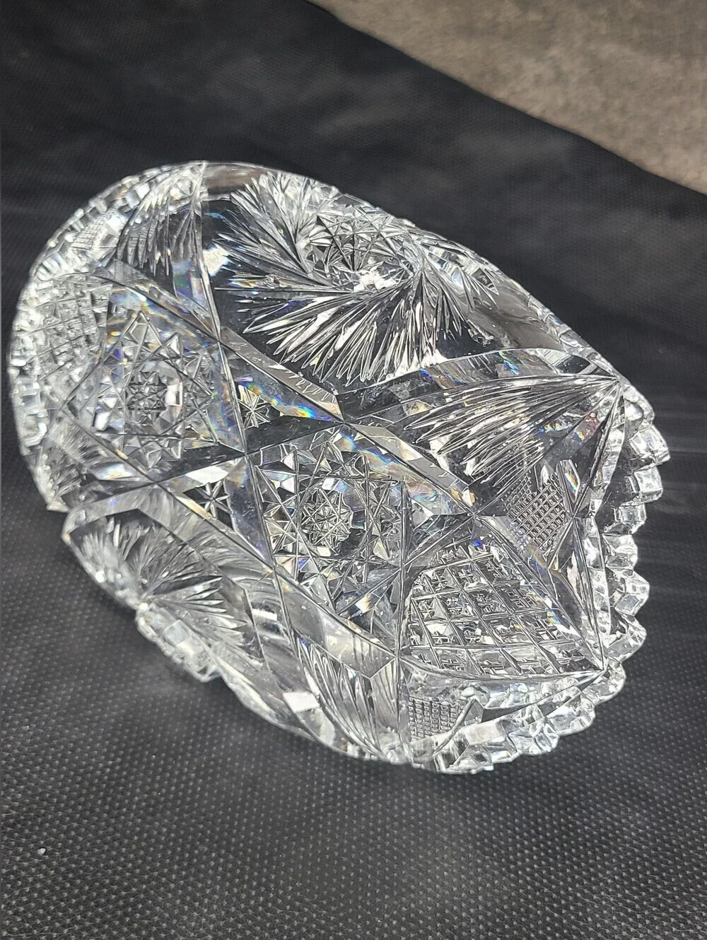 Antique ABP American Brilliant Period Cut Crystal Ornate Oval Dish Vintage